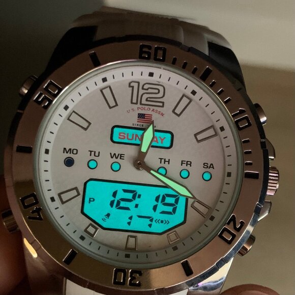 U.S. Polo Assn. men Watch Analog and Digital Silver tone 52mm round case running - Picture 3 of 8